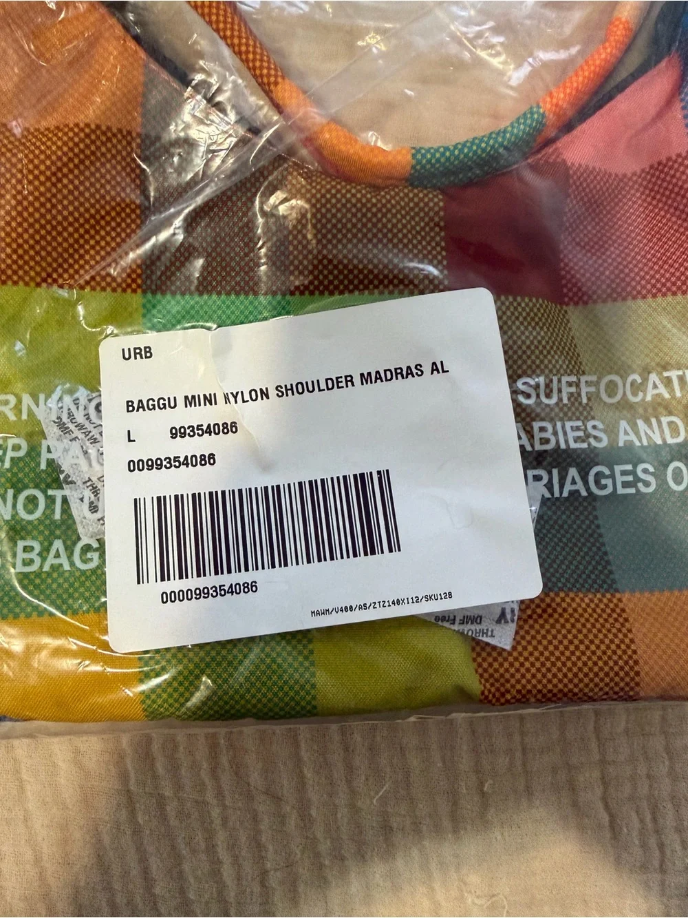 BAGGU Mini Nylon Shoulder Bag - Madras Plaid Multi NWT - Picture 2 of 3